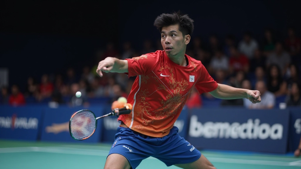 Focused badminton player during competitive match demonstrating mental concentration and intensity