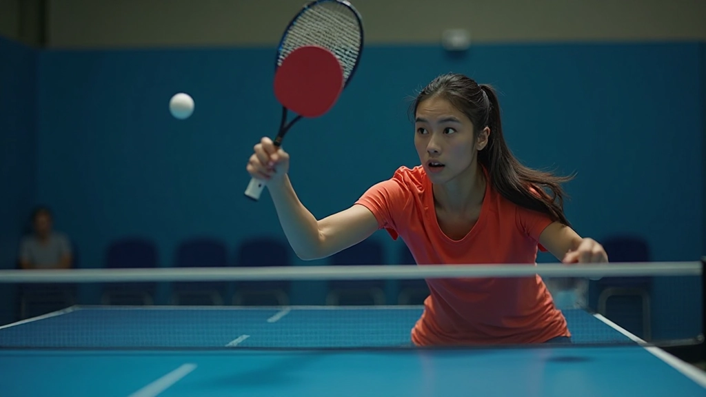 Badminton player performing overhead smash with shuttlecock on indoor court